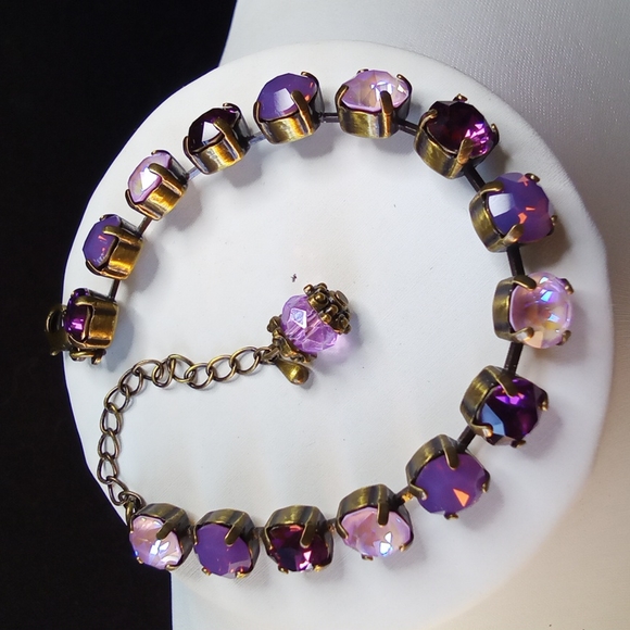 Swarovski Amethyst Opal and Lavender Crystal Bracelet on Brass - Picture 1 of 7